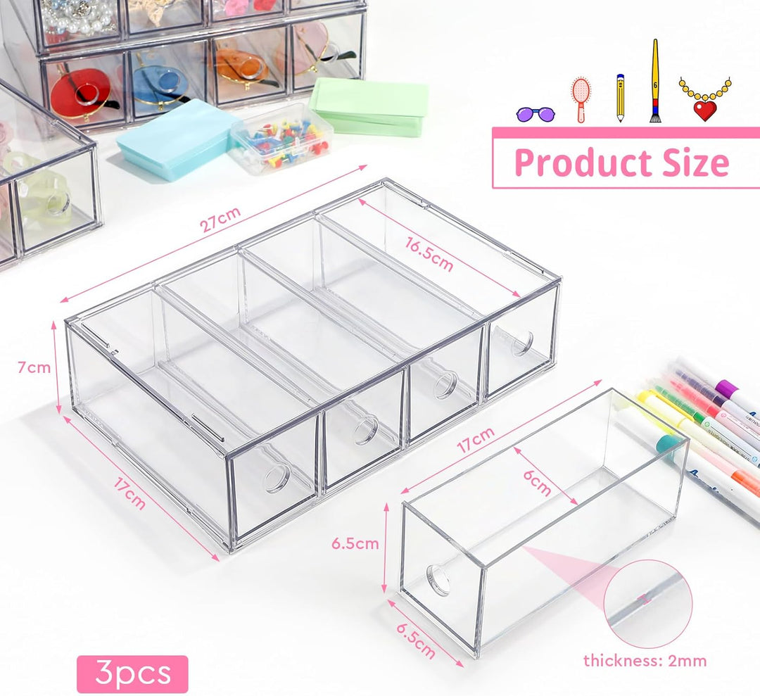 SUPAWAY 3 Stück Schubladenorganizer mit 12 Fächern Schubladenbox Stapelbar Schreibtisch-Organizer mi