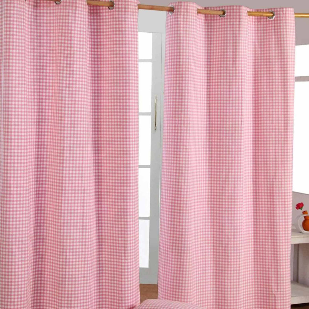 HOMESCAPES handgewobener Vorhang Ösenvorhang Dekoschal Gingham im 2er Set, 137 x 182 cm, 100% Reine