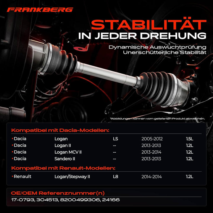 Frankberg Antriebswelle Schaltgetriebe Vorne Rechts Kompatibel mit Logan LS 1.6L 2006-2022 Logan MCV