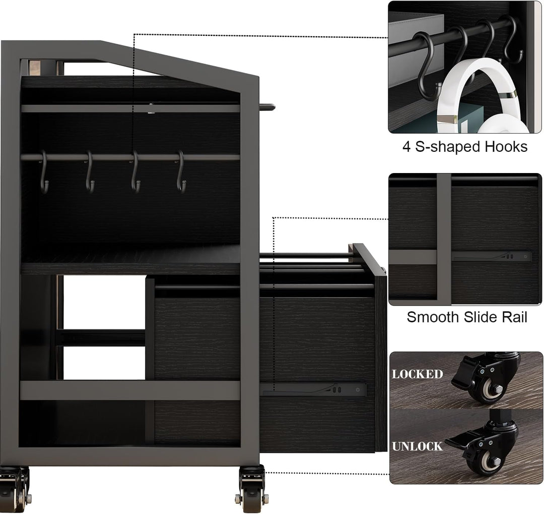 HSH Rollcontainer mit Schubladen für DIN A4 Letter FormatGrösse Mobiler Büroschrank Holz Metall Druc