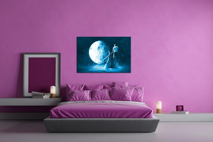 deyoli Vollmond-Gondelfahrt Format: 80x60 Effekt: Monocrome Blau als Leinwandbild, Motiv fertig gera