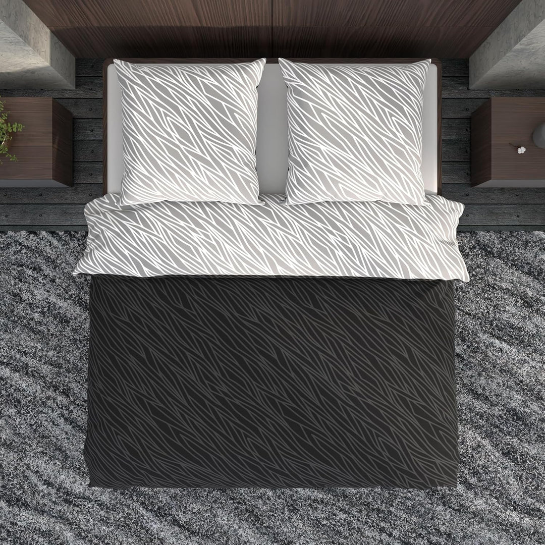 LARAWELL Bettwäsche 135x200 Baumwolle ganzjahres Bettwäsche-Sets antrazit grau geometrisch Premium A