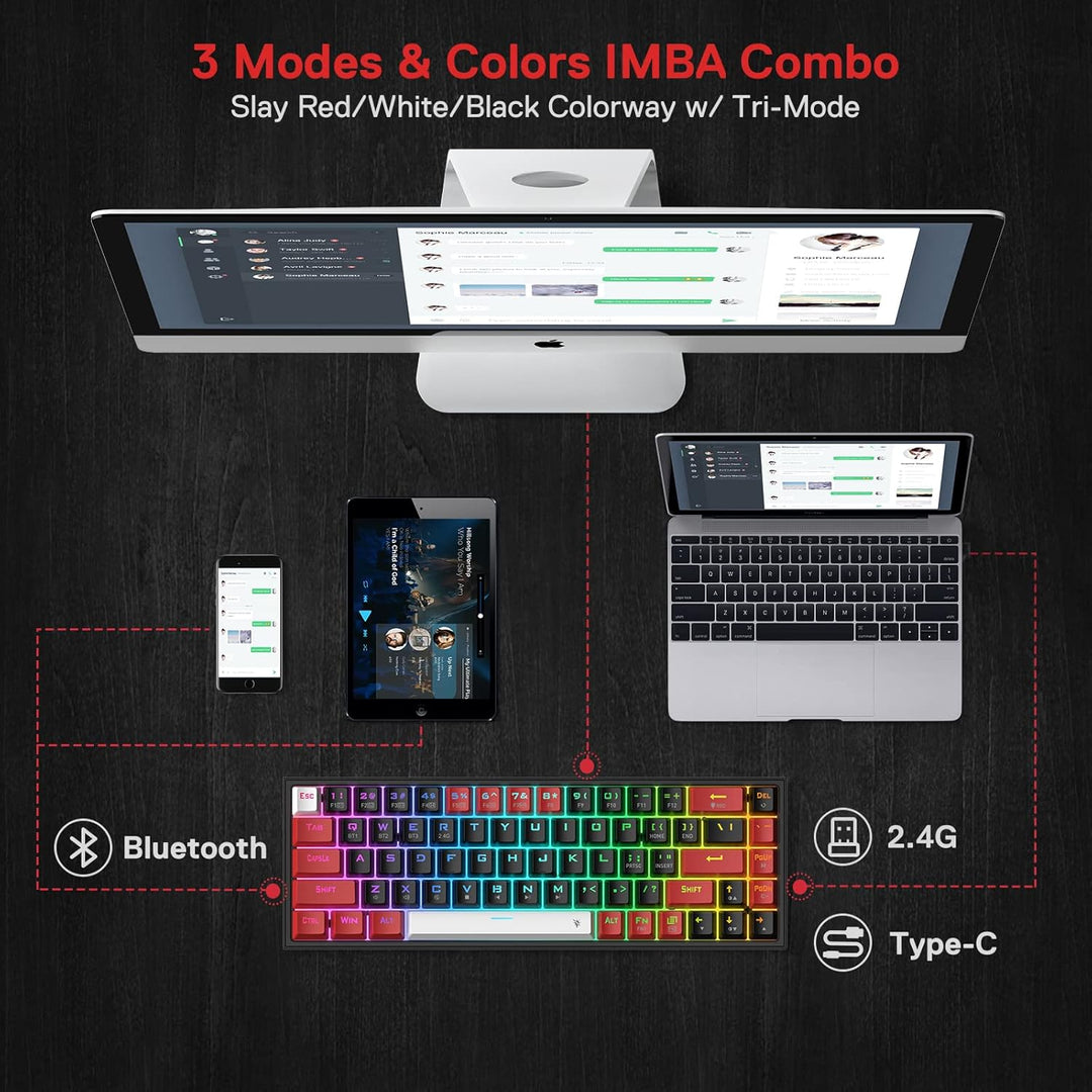 Redragon K631 Pro 65% Wireless RGB Gaming Tastatur, 68 Tasten Hot-swap-fähige Kompakte Mechanische T