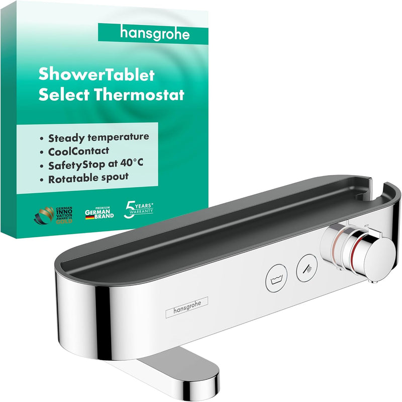 hansgrohe Wannenthermostat ShowerTablet Select, Aufputz Badarmatur für 2 Funktionen, Chrom Chrom Wan