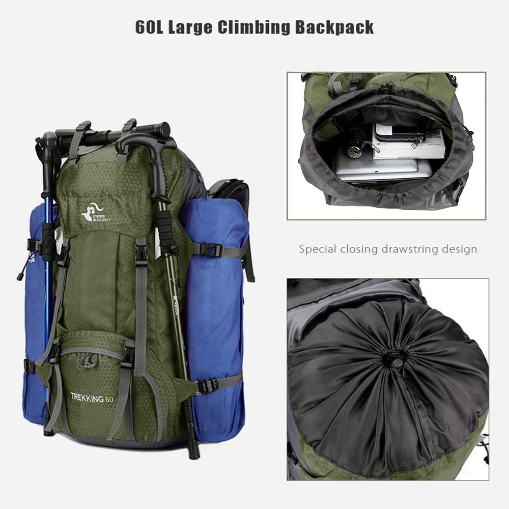 Bseash 60L Wasserdichter leichter Wanderrucksack mit Regenschutz, Outdoor Sport Tagesrucksack Multif
