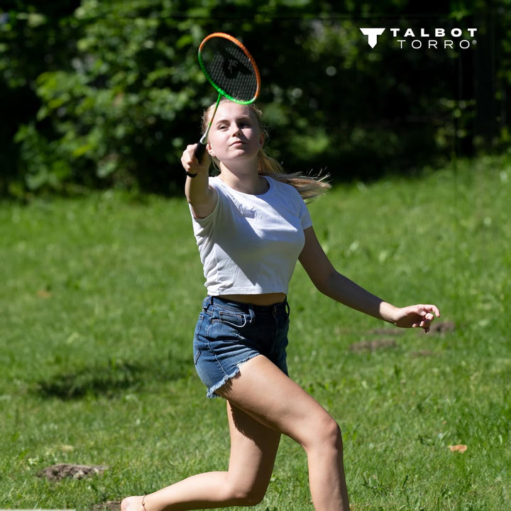 Talbot-Torro Badminton-Set 4-Attacker Plus, Kolmplettset mit 4 Schläger, 3 Federbälle, komplette Net