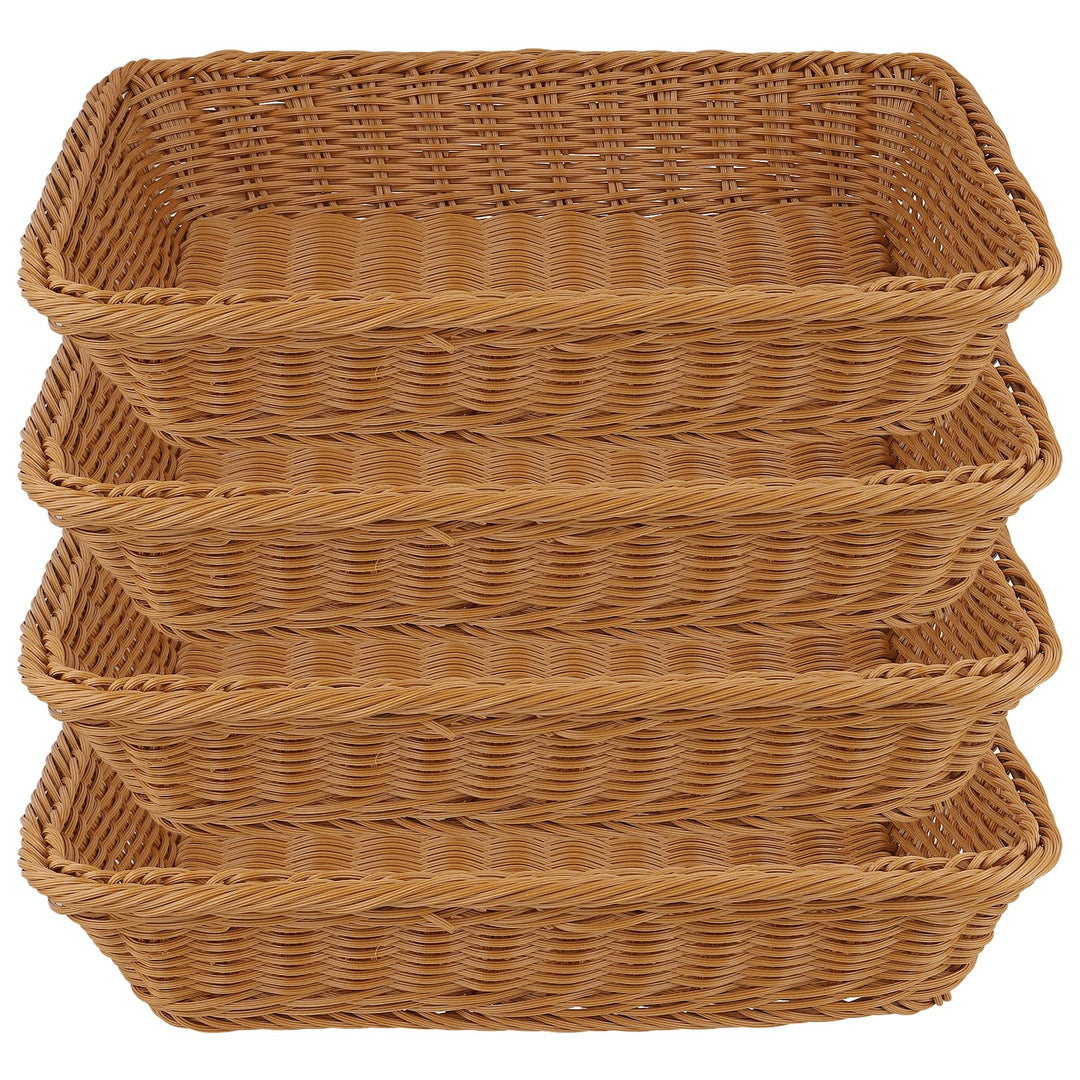 4 Stück Brotkorb Geflochten, 35 x 25 x 7cm Braun BröTchenkorb, Kunststoff Brotkorb Gross für Küche u