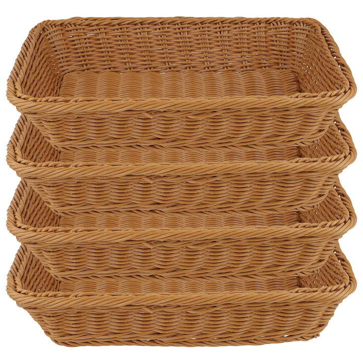 4 Stück Brotkorb Geflochten, 35 x 25 x 7cm Braun BröTchenkorb, Kunststoff Brotkorb Gross für Küche u