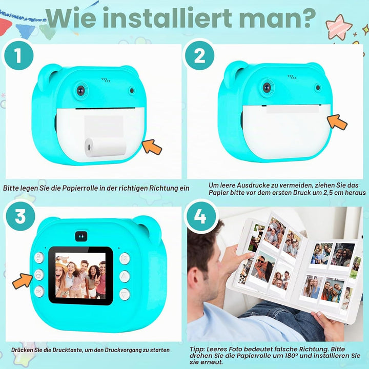 Sofortbildkamera für Kinder mit Drucker, 48MP & 1080P Digitalkamera mit 2,4 Zoll Display, Kinderkame
