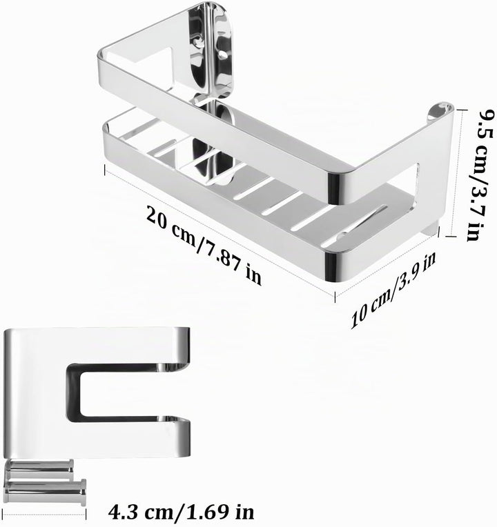 Duschablage Edelstahl Badezimmer Organizer, Duschregal mit Haken für Shampoo und Duschgel (Silber) (