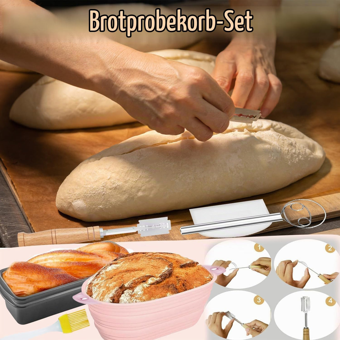 Brotbackform Kasten 29x13x6cm 2 Pieces,Gärkörbchen Oval 1 Piece,Brot Backen Zubehör,Kastenform Kuche