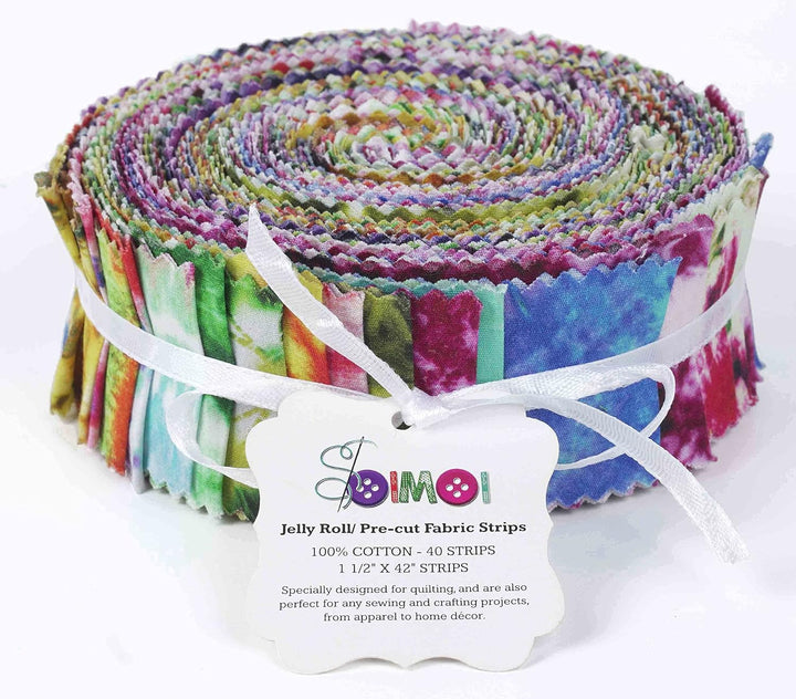 Soimoi 40 Stucke Krawattenfarbstoff Druck Baumwolle Vorgezogene Stoffe Fur Quilting Craft Strips 2.5