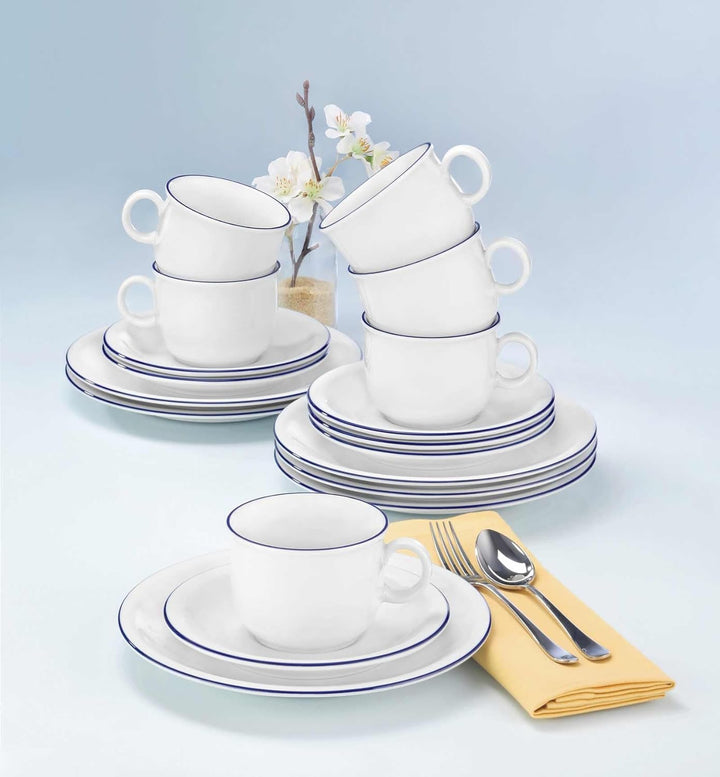 Seltmann Weiden Kaffeeservice 18-teilig | Serie Compact Blaurand | Set beinhaltet je 6 Frühstückstel