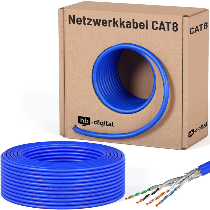 HB-DIGITAL 50m Cat 8.1 Netzwerkkabel Verlegekabel Installationskabel Datenkabel Ethernet LAN Kabel C