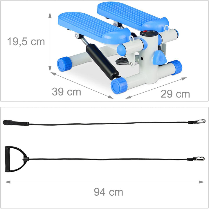 Relaxdays Stepper mit Schrittzähler, inkl. 2 Expander, Verstellbarer Widerstand, Fitnessgerät für zu