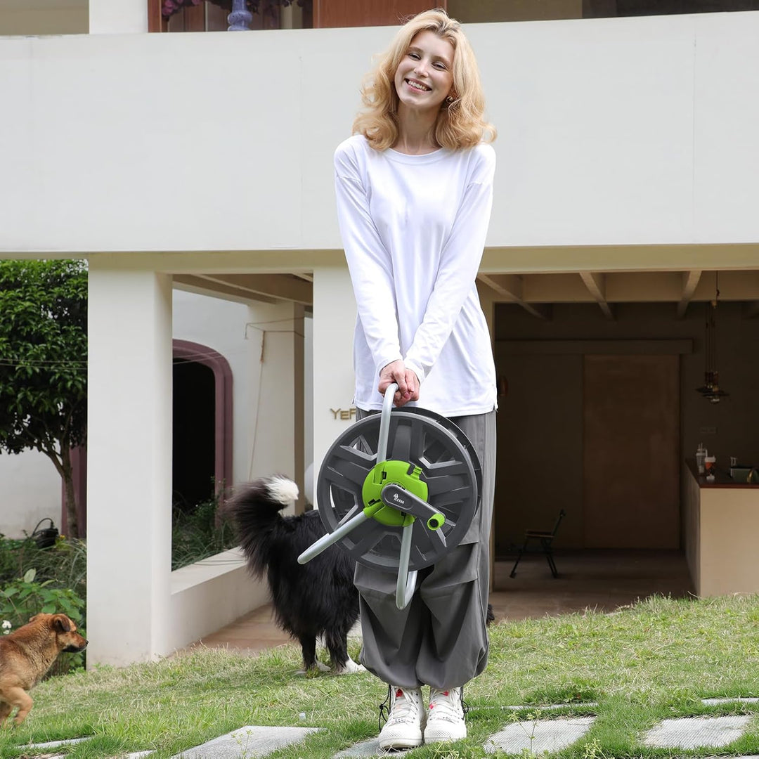 Schlauchtrommel Kunststoff, Tragbare Schlauchaufroller für 24-30m 1/2" Gartenschlauch, Platzsparend