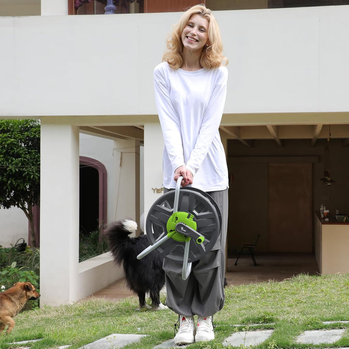 Schlauchtrommel Kunststoff, Tragbare Schlauchaufroller für 24-30m 1/2" Gartenschlauch, Platzsparend