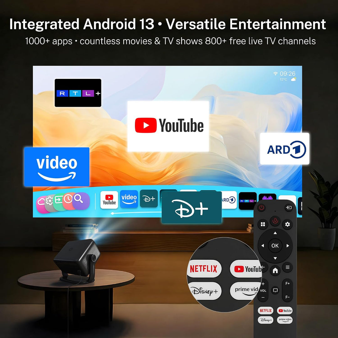 4K Unterstützung Smart Beamer HiFi Audio/KI-Sprachsteuerung/HDR10+/800 ANSI | Native 1080P FHD Heimk