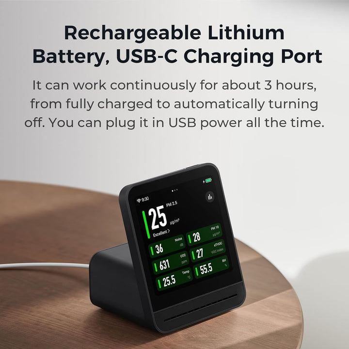 Qingping Air Quality Monitor Gen 2, Air Quality Monitor Indoor Detects PM2.5, CO2, PM10, Noise, Temp