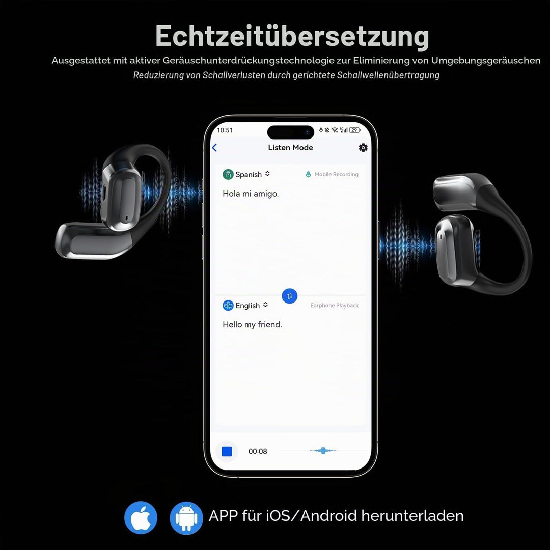 KI Übersetzer Kopfhörer - Übersetzungskopfhörer mit LCD-Touchscreen, KI Kopfhörer mit Echtzeit Übers