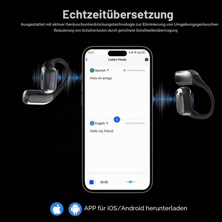 KI Übersetzer Kopfhörer - Übersetzungskopfhörer mit LCD-Touchscreen, KI Kopfhörer mit Echtzeit Übers