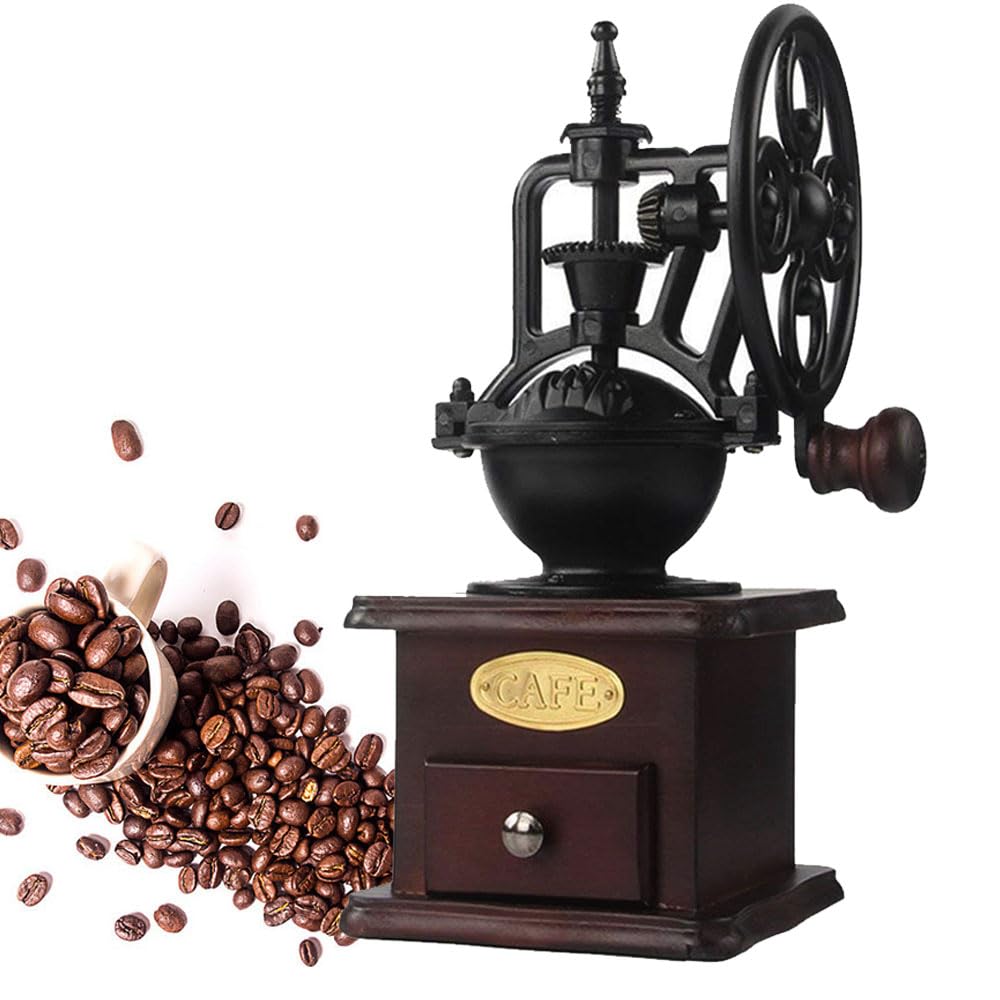 YUEHUA Manuelle Kaffeemühle mit Keramikmahlwerk &amp; Massivholz Walnuss - Verstellbarer Mahlgrad von Es