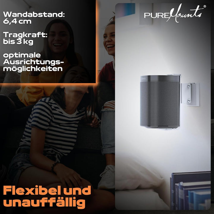 PureMounts, Lautsprecher-Halterung, Wandhalterung für Sonos One, One SL & Play:1, weiss Wandmontage