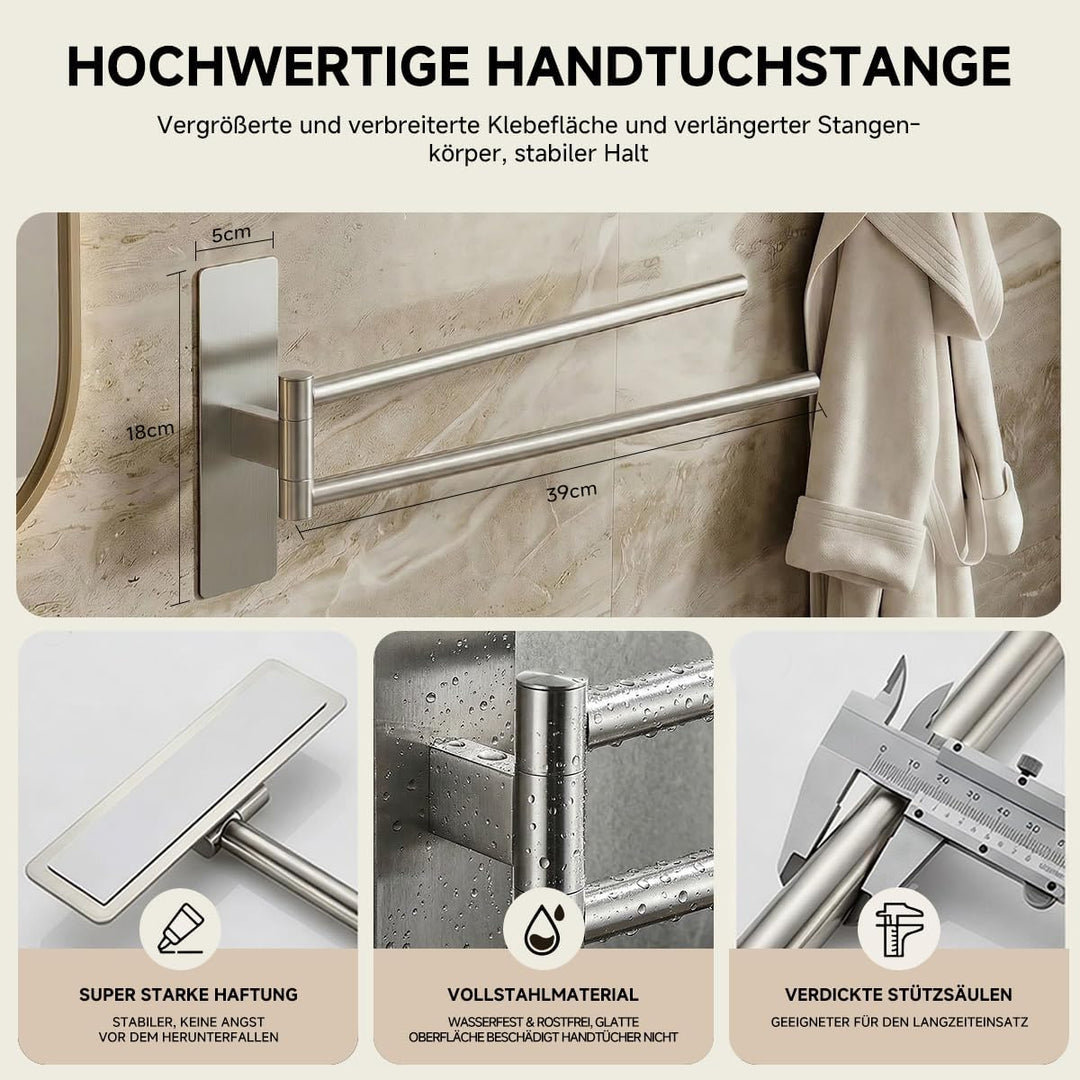Handtuchhalter Ohne Bohren 180° Schwenkbar - Doppelt Handtuchstange Selbstklebend 304 Edelstahl, Rob