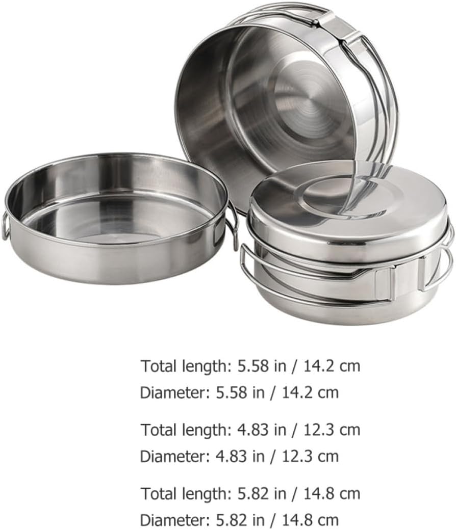 DOITOOL Campingkochtopf aus Edelstahl Silber Leicht und Bruchfest mit Schmortopf Bratpfanne Tellern