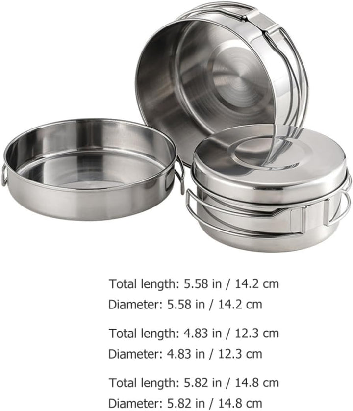 DOITOOL Campingkochtopf aus Edelstahl Silber Leicht und Bruchfest mit Schmortopf Bratpfanne Tellern