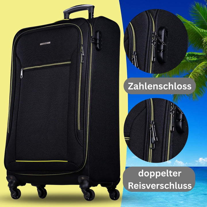 NOWI Sevilla Kofferset 3-teilig – Weichschalen Trolley Set (30L, 50L, 76L) mit 4 Rollen & Zahlenschl