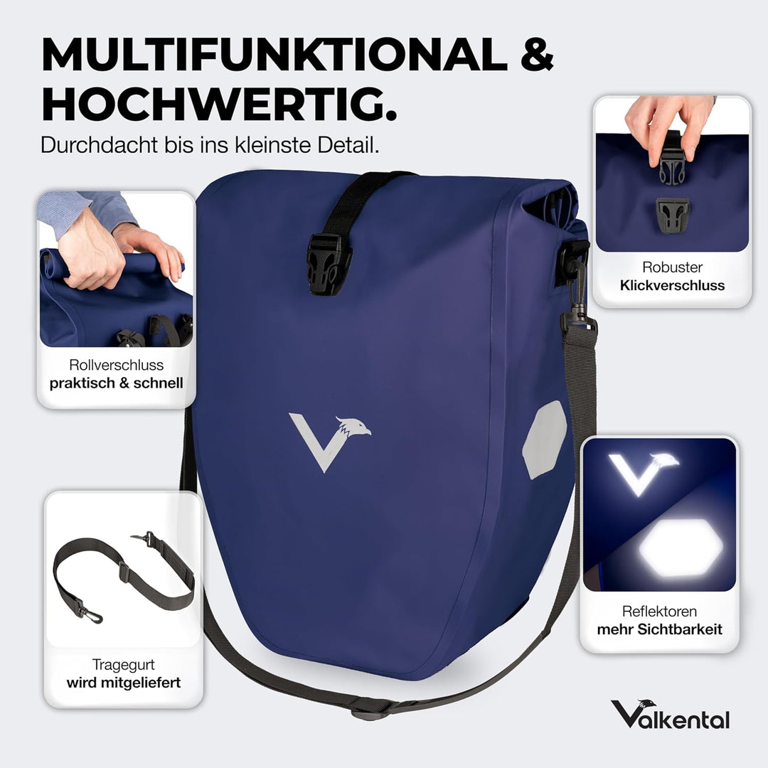 Valkental - Grosse &amp; wasserdichte Gepäckträgertasche - 28L Füllvolumen - Fahrradtasche für Gepäckträ