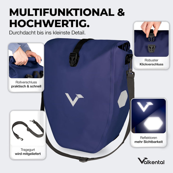 Valkental - Grosse &amp; wasserdichte Gepäckträgertasche - 28L Füllvolumen - Fahrradtasche für Gepäckträ