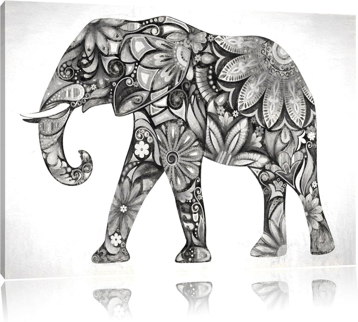 Elefant mit Ornamenten Deluxe Format: 100x70 cm auf Leinwand, XXL riesige Bilder fertig gerahmt mit