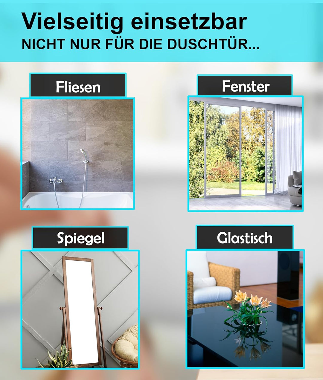 Duschabzieher schwarz, BLUMBACH® Abzieher Dusche mit Halterung 28 cm breit, Fensterabzieher Silikon