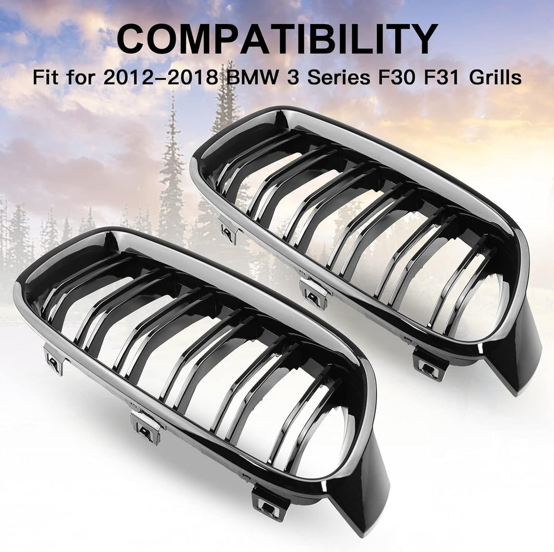 YIUBCZOQI F30 Kühlergrill für BMW 3er f30 Nieren Schwarz f30 f31Grill Glanz Schwarz Doppelsteg Sport