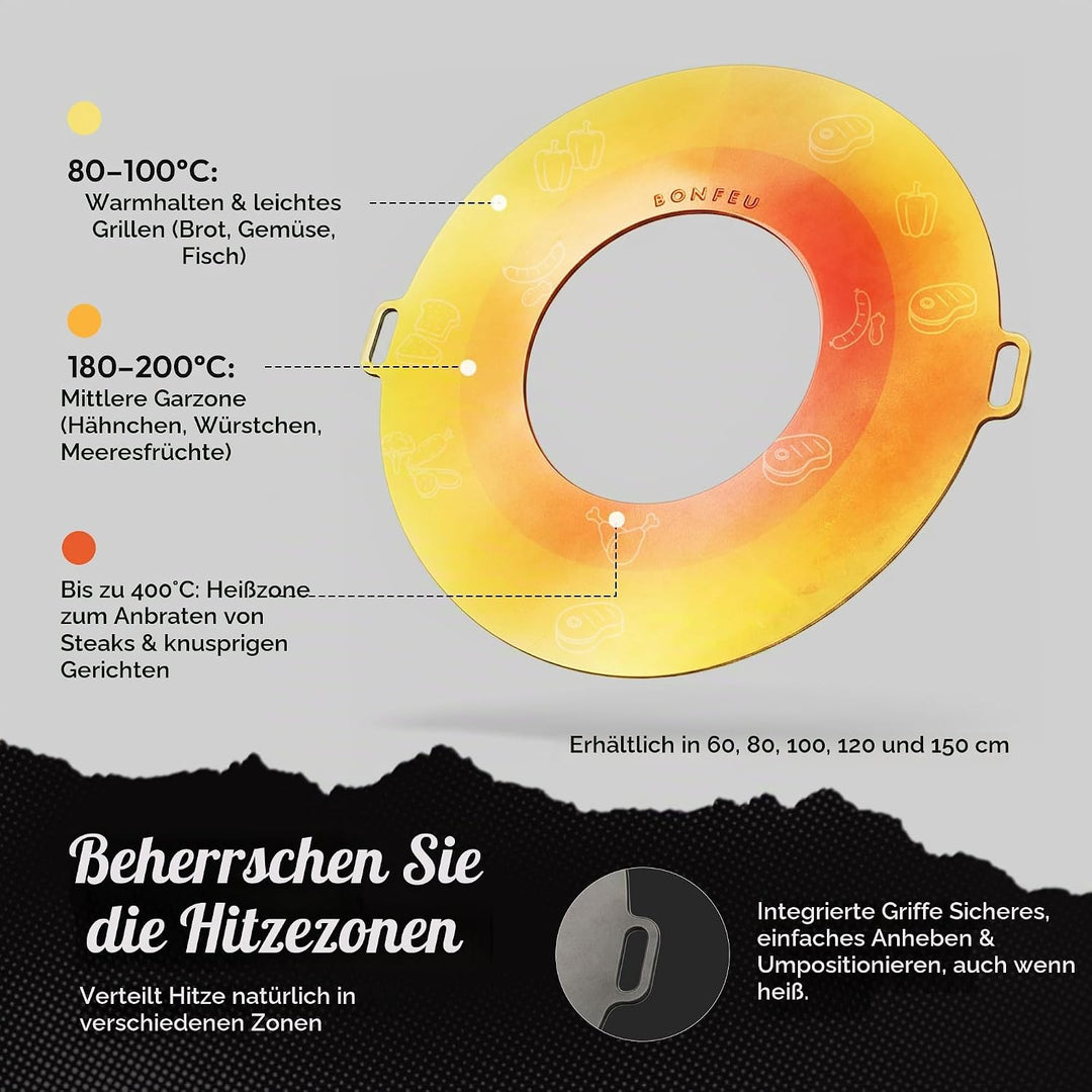 BonFeu Plancha Feuerplatte Ø80cm - 6mm Dick - Grillplatte Rund - Grillplatte für Feuertonne - Feuerp