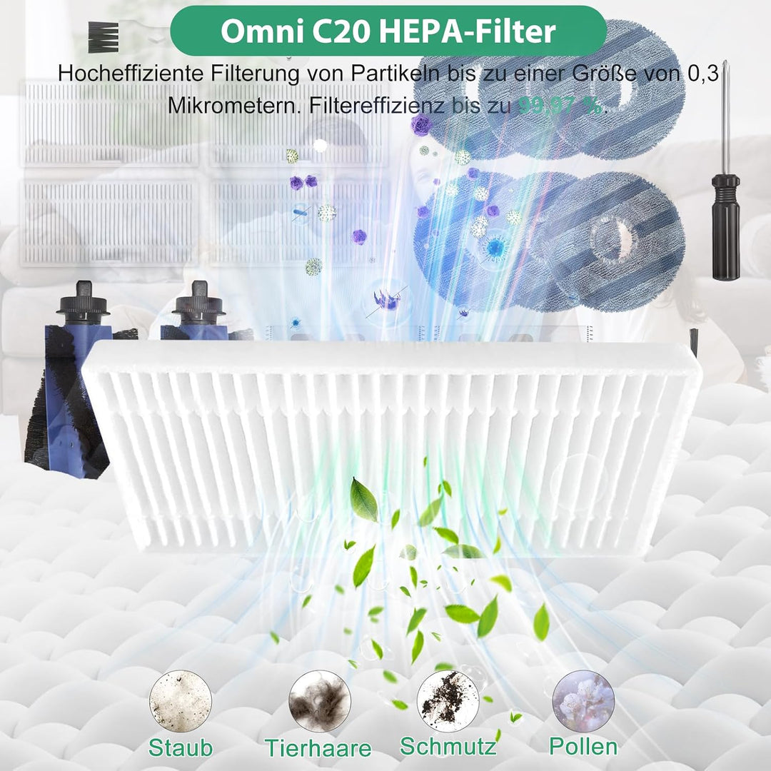 32 Stück Zubehör für Eufy Omni C20 Saugroboter, Ersatzteil set | 2 Hauptbürsten,4 Filter,6 Wischtüch