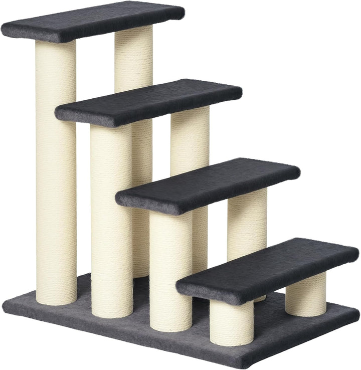 PawHut Tiertreppe Katzentreppe Hundetreppe 4 Stufen Treppe für Katze und Hunde Plüsch Grau 60 x 42 x