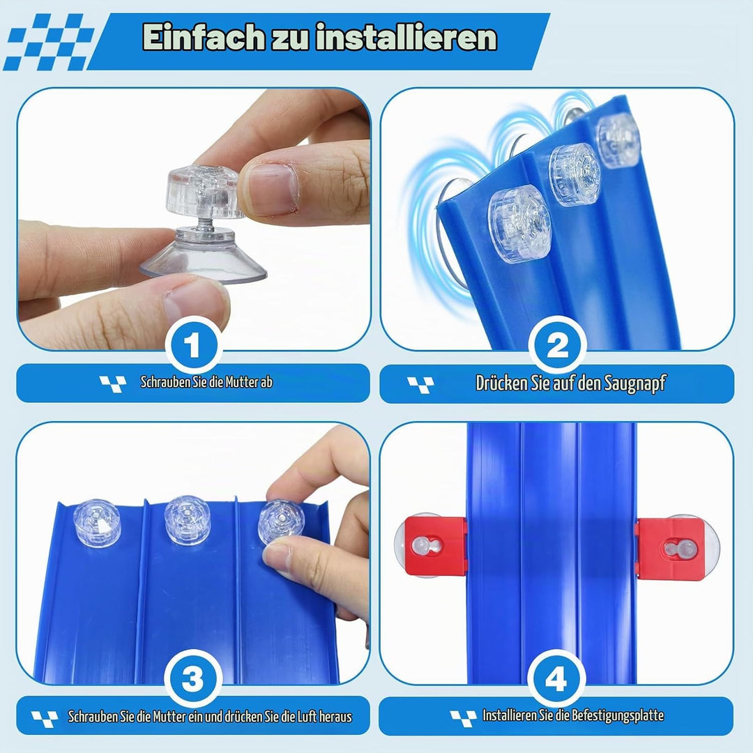 3-Spur Flexible Rennbahn Kinder, 5M Autorennbahn mit 6 Autos 3 Saugnäpfen, Flexible Autorennbahn Kin