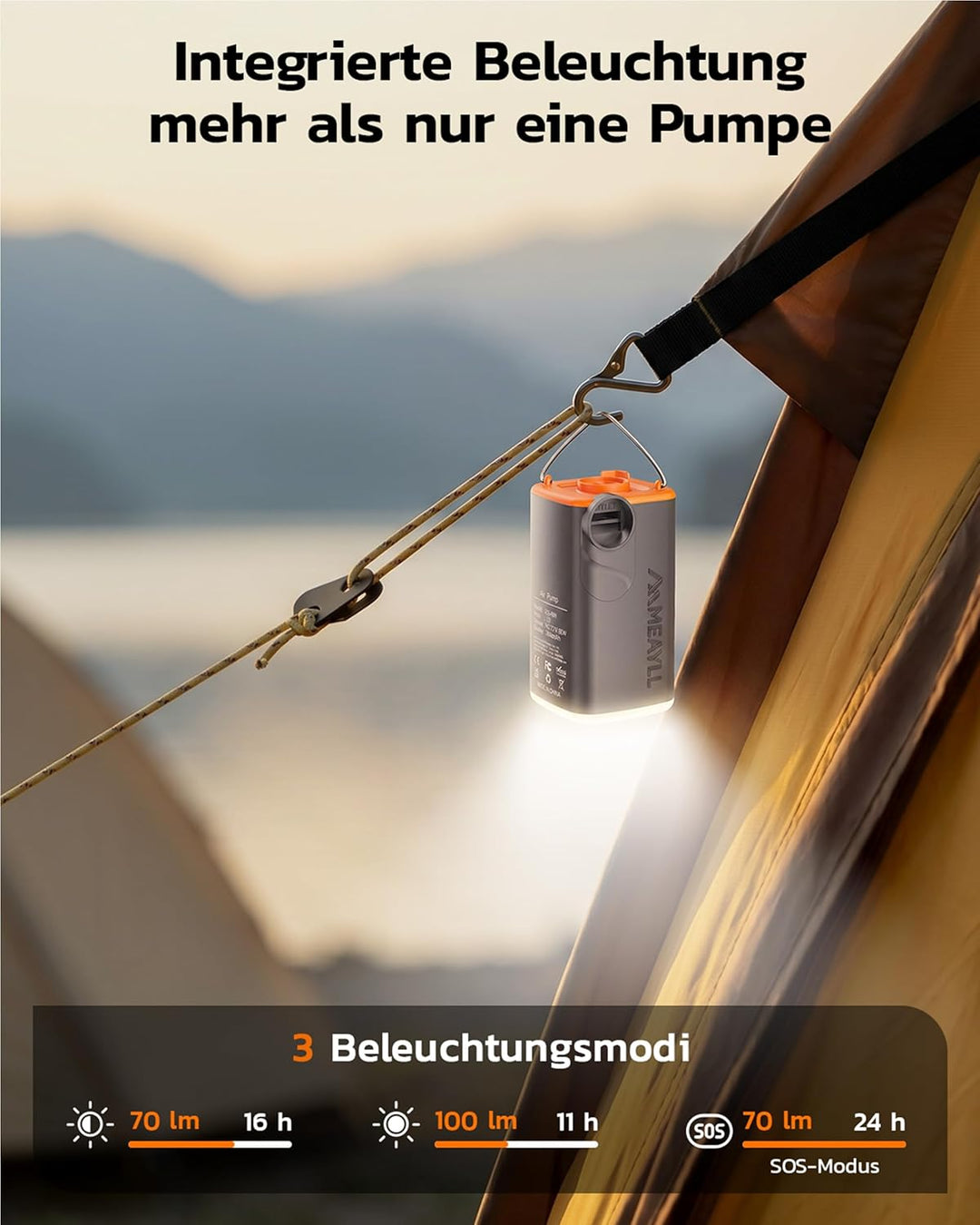 Elektrische Luftpumpe Akku, 3000mAh Mini Luftpumpe mit 4,5 kPa, 280 L/min,USB-C Aufblas- und Entlüft