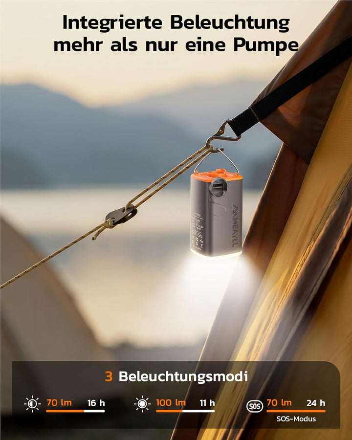 Elektrische Luftpumpe Akku, 3000mAh Mini Luftpumpe mit 4,5 kPa, 280 L/min,USB-C Aufblas- und Entlüft