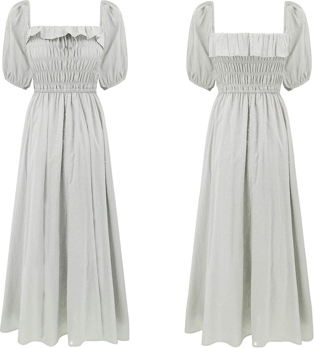 R.Vivimos Damen Polka Dot Slim Fit halbe Hülsenkleider Quadratischer Kragen Langes Midikleid M Grau,