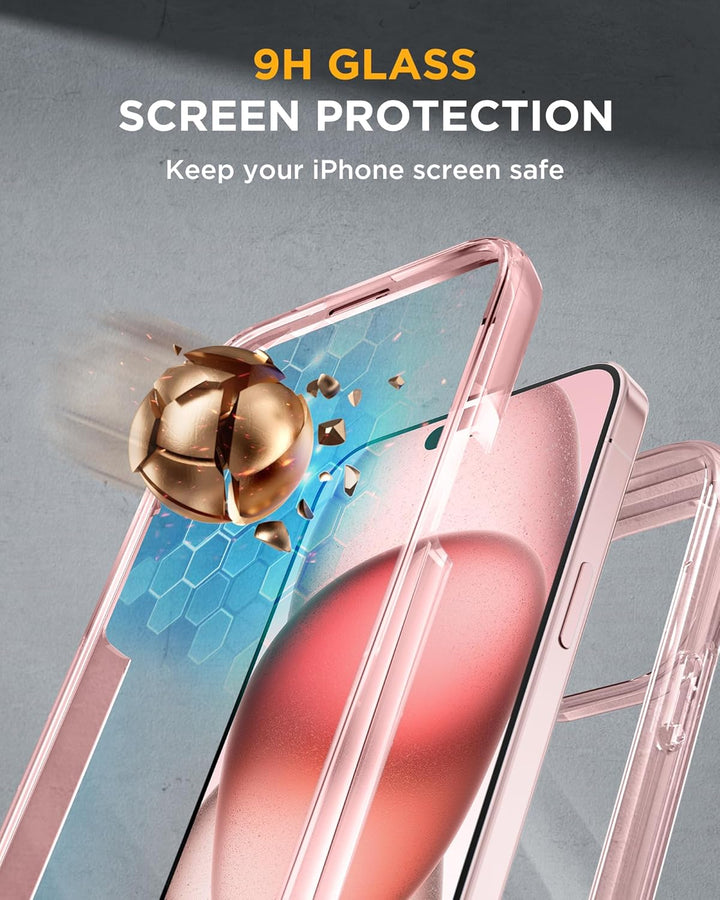 Miracase 360 Grad für iPhone 15 Hülle mit Eingebaut Glas Schutzfolie und Kameraschutz, Stossfest Kom