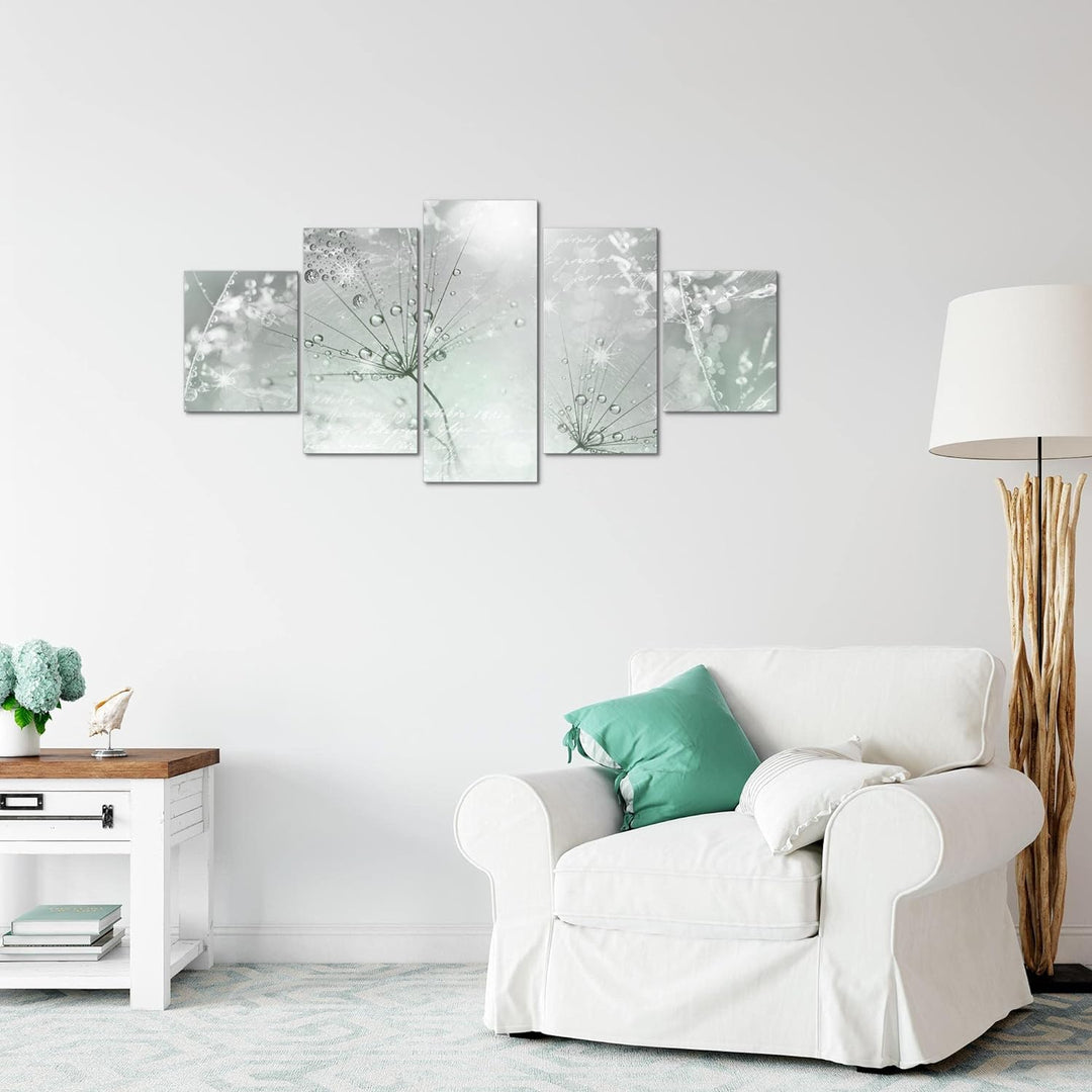 Runa Art Wandbilder Blumen Pusteblume 5 Teilig Bild auf Vlies Leinwand Deko Wohnzimmer Natur Grün Gr