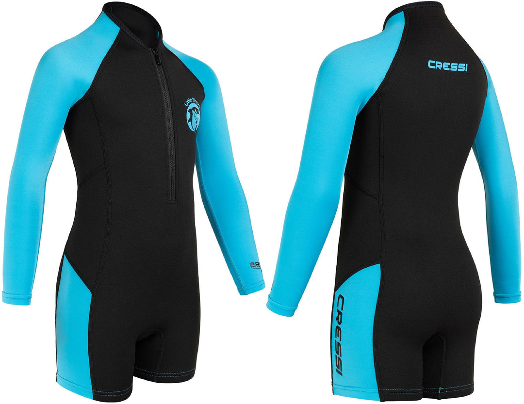 Cressi Little Shark Jr Shorty 2mm Neoprenanzug für Kinder Schwarz/Blau 7/8 Jahre Langarm, Schwarz/Bl