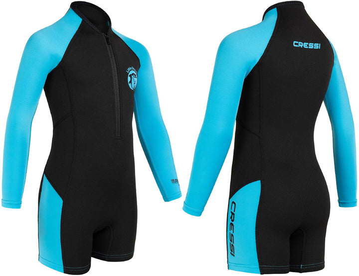 Cressi Little Shark Jr Shorty 2mm Neoprenanzug für Kinder Schwarz/Blau 7/8 Jahre Langarm, Schwarz/Bl