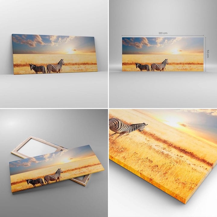 Wandbilder Dekoration Wohnzimmer Zebra tier gestreift savanne Panorama Bilder auf Leinwand 120x50cm