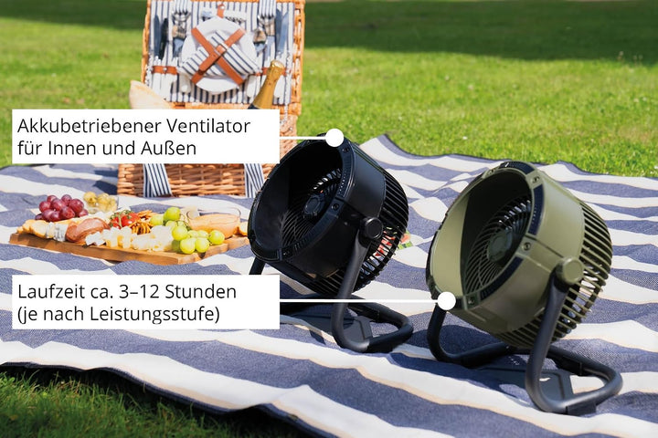 Unold Tischventilator 86656 – Akkuventilator für Outdoor &amp; Indoor | Batteriebetrieben, flexibel eins