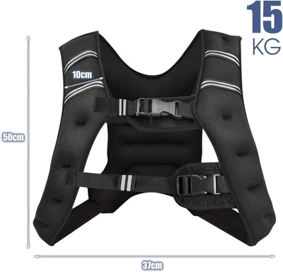 GYMAX Gewichtsweste 15 kg Trainingsweste Fitnessweste mit Reflektierende Streifen Weight Vest Laufwe